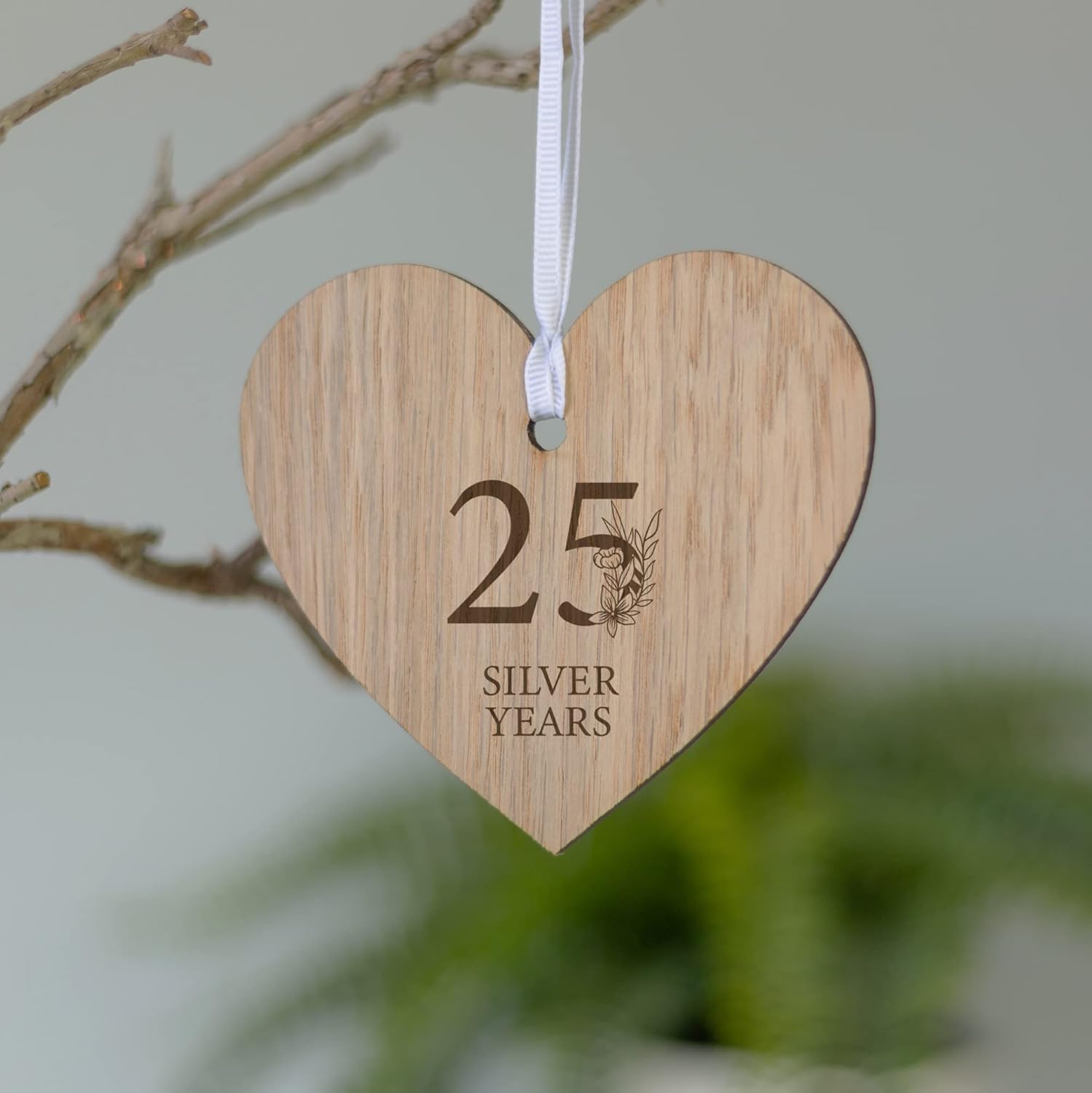 25th Wedding Anniversary Card with Wooden Heart Keepsake – Silver Anniversary Gift & Decoration – Celebrating 25 Years Together