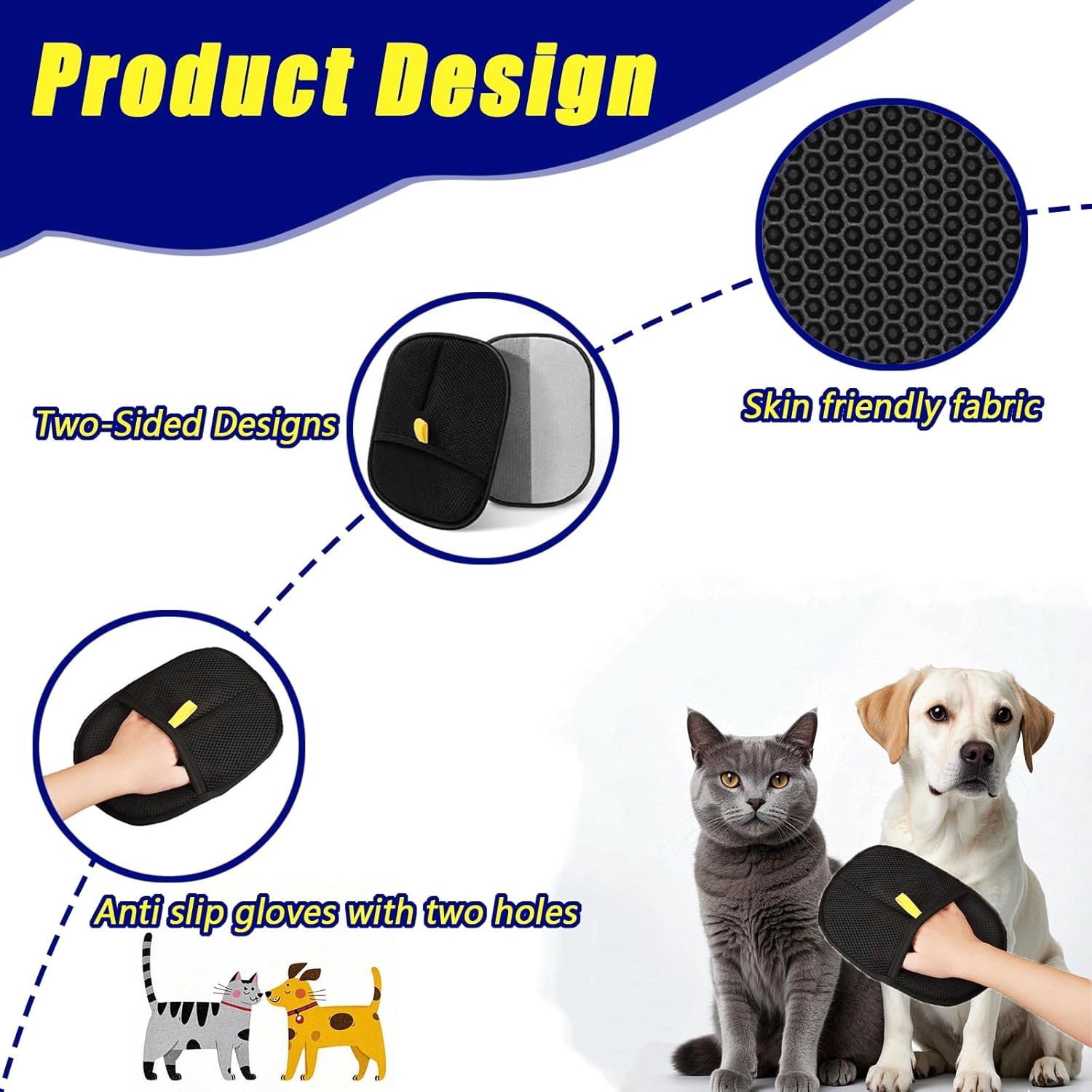 2-Pack Pet Grooming Gloves – Reusable Deshedding & Hair Removal Gloves for Cats & Dogs – Static-Free, Versatile for Grooming, Bathing & Washing