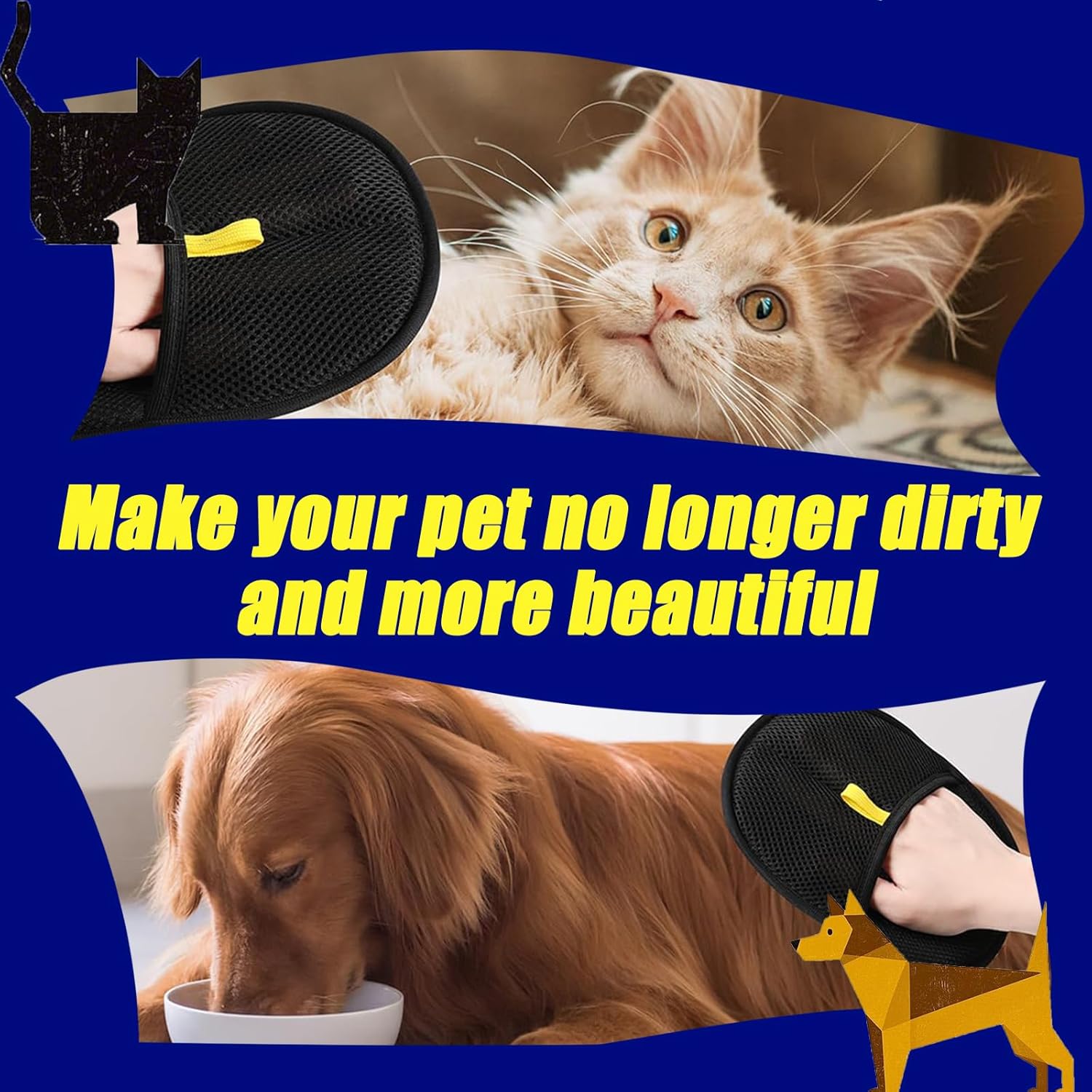 2-Pack Pet Grooming Gloves – Reusable Deshedding & Hair Removal Gloves for Cats & Dogs – Static-Free, Versatile for Grooming, Bathing & Washing