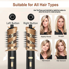 3 in 1 Rotating Hair Dryer Brush Spinning with Detachable Brush(2" & 1.5"),3 Heats and 2 Speeds Rotating Hot Air Brush for Curl,Straight
