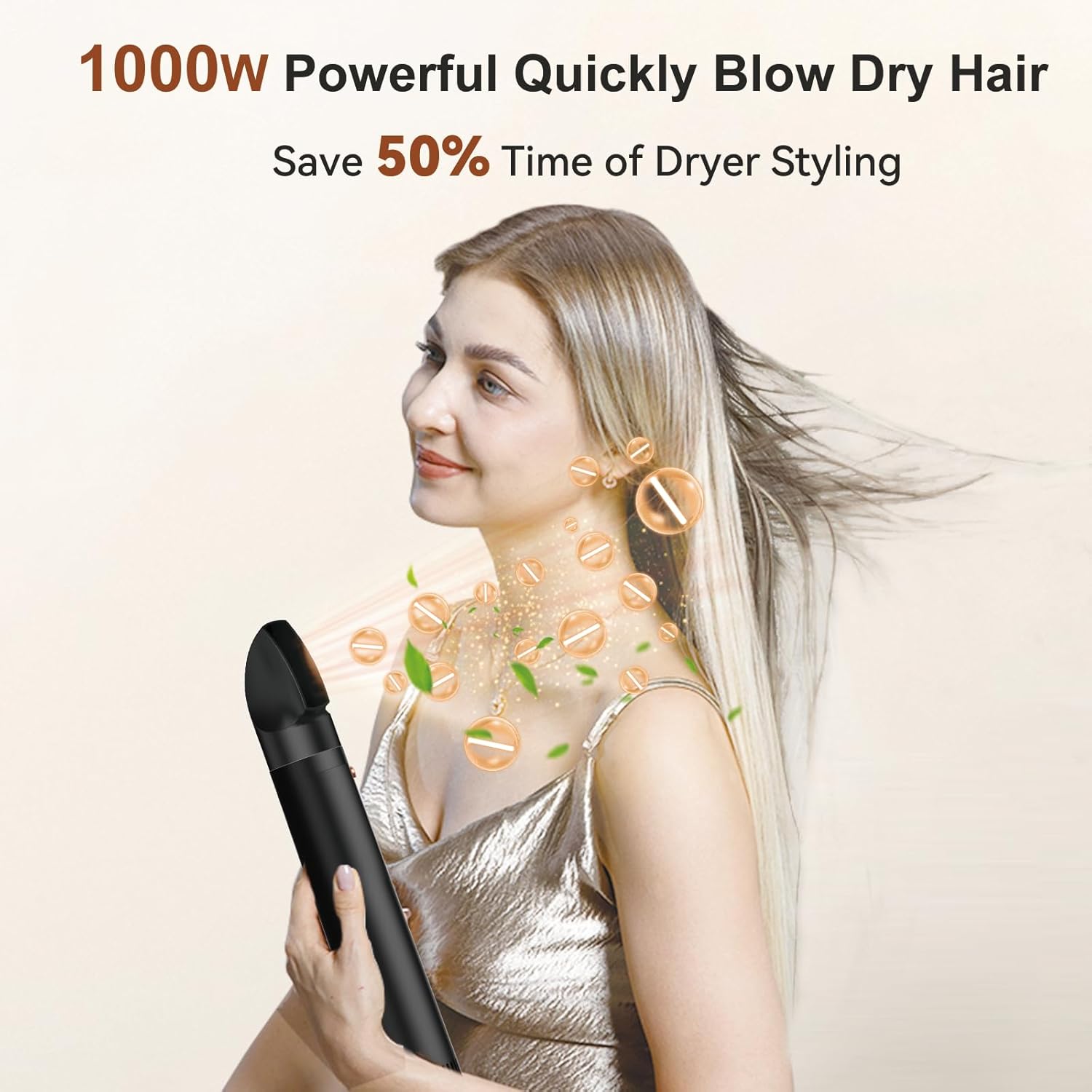 3 in 1 Rotating Hair Dryer Brush Spinning with Detachable Brush(2" & 1.5"),3 Heats and 2 Speeds Rotating Hot Air Brush for Curl,Straight
