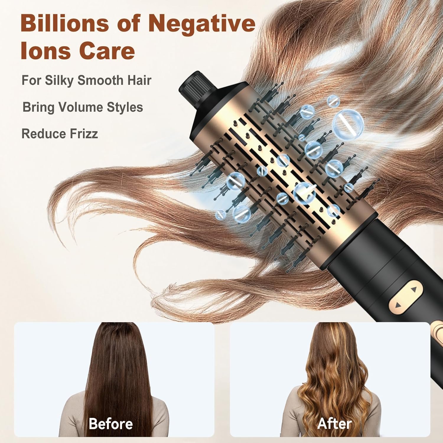 3 in 1 Rotating Hair Dryer Brush Spinning with Detachable Brush(2" & 1.5"),3 Heats and 2 Speeds Rotating Hot Air Brush for Curl,Straight