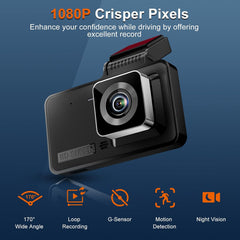 4-inch 1080p HD dashcam with Super Night Vision, 24-Hour Video Recording, 170° Wide Angle, G-Sensor Parking Monitoring Loop Video Motion Detection Function, Protect Your car 24 Hours a Day