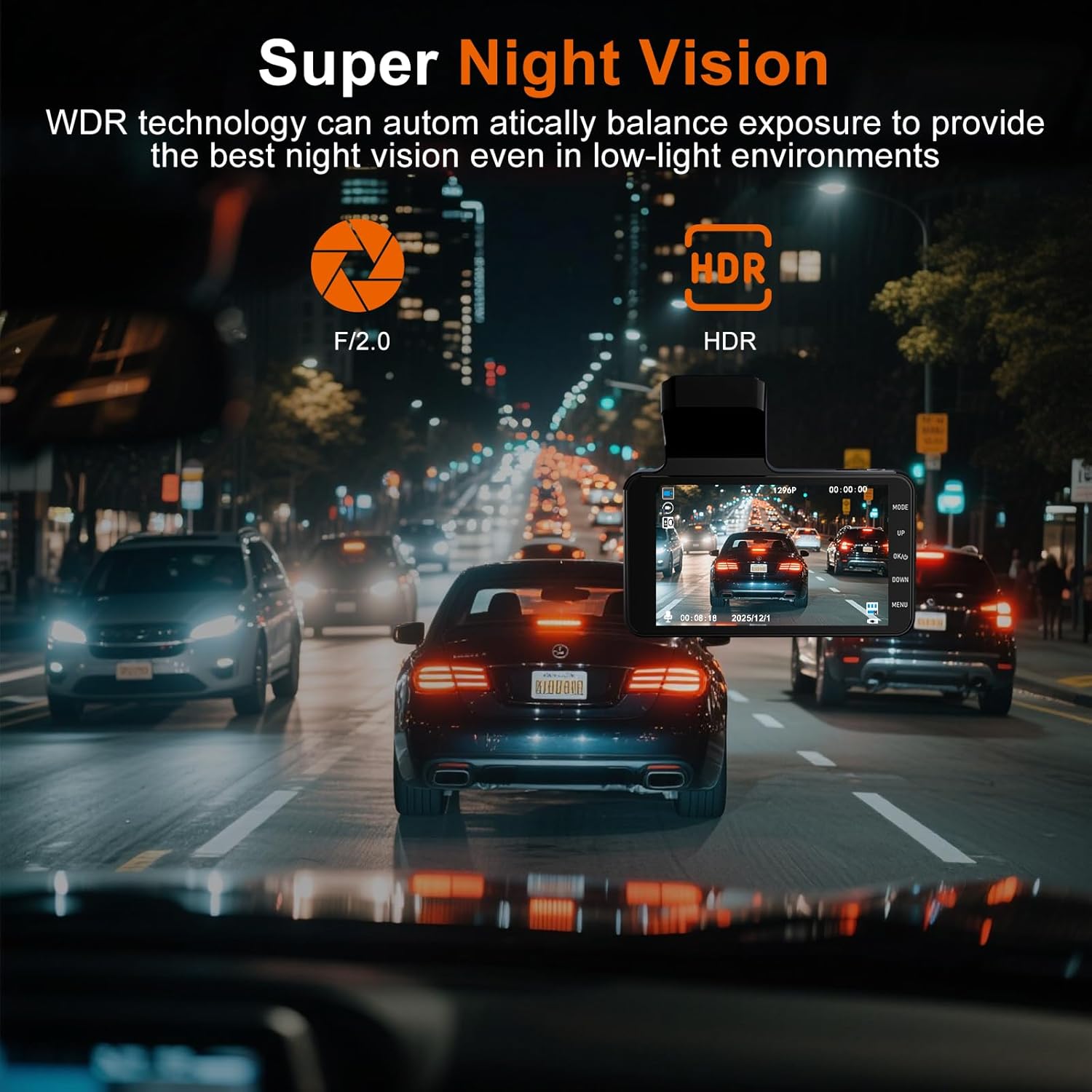 4-inch 1080p HD dashcam with Super Night Vision, 24-Hour Video Recording, 170° Wide Angle, G-Sensor Parking Monitoring Loop Video Motion Detection Function, Protect Your car 24 Hours a Day