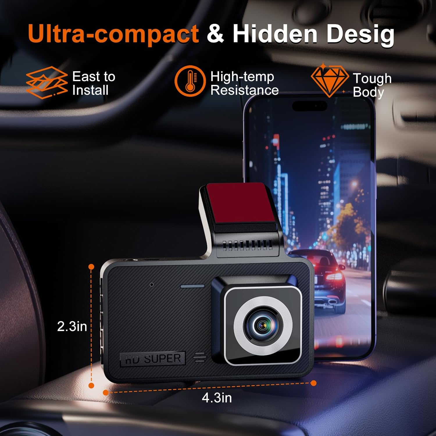 4-inch 1080p HD dashcam with Super Night Vision, 24-Hour Video Recording, 170° Wide Angle, G-Sensor Parking Monitoring Loop Video Motion Detection Function, Protect Your car 24 Hours a Day
