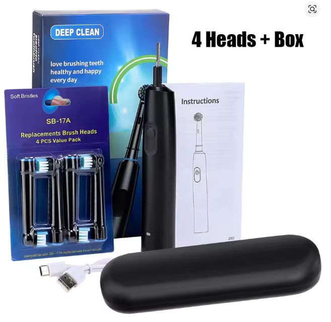 5-Mode Electric Rotary Toothbrush, Waterproof Rechargeable Toothbrush with Timer and USB Charging | Color: 4 Heads B