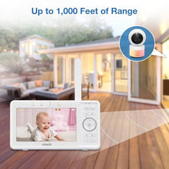 VTech Video Baby Monitor with Camera and Audio, 5" HD LCD Screen, Pan-Tilt-Zoom, 2-Way Talk, VOX Mode, Night Lights, Lullabies, Soothing Sounds, Temperature sensor, Long Range, No WiFi: VM5263 (White)