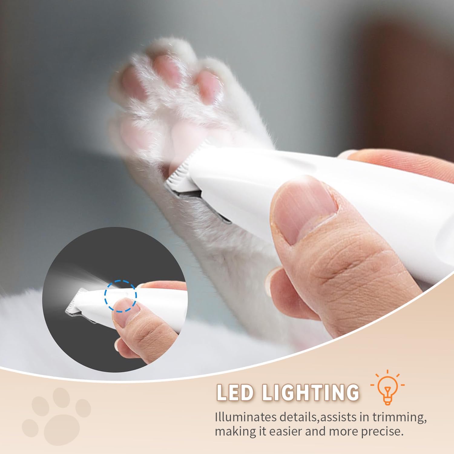 2025 New Pet Precision Trimmer, Dog Paw Trimmer with LED Light, Dual-Speed Motor, Low Noise, IP68 Waterproof, Suit for Trimming Paw, Ear, Face, Butt, Eyebrows, USB Rechageble
