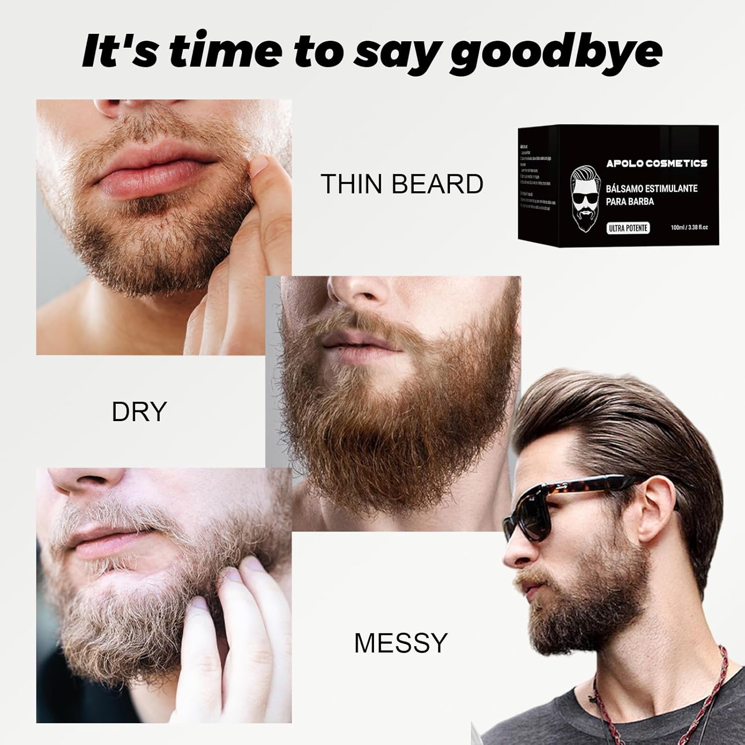 Para Barba, Apolo Ultra Potente Estimulante de Barba, Bálsamo para Crecimiento de Barba Crema, Balsamo Negro para Hombr, Humectan y Fortalecen tu Barba, Sin Irritación 100ml/3.38floz (1 PC, 1)