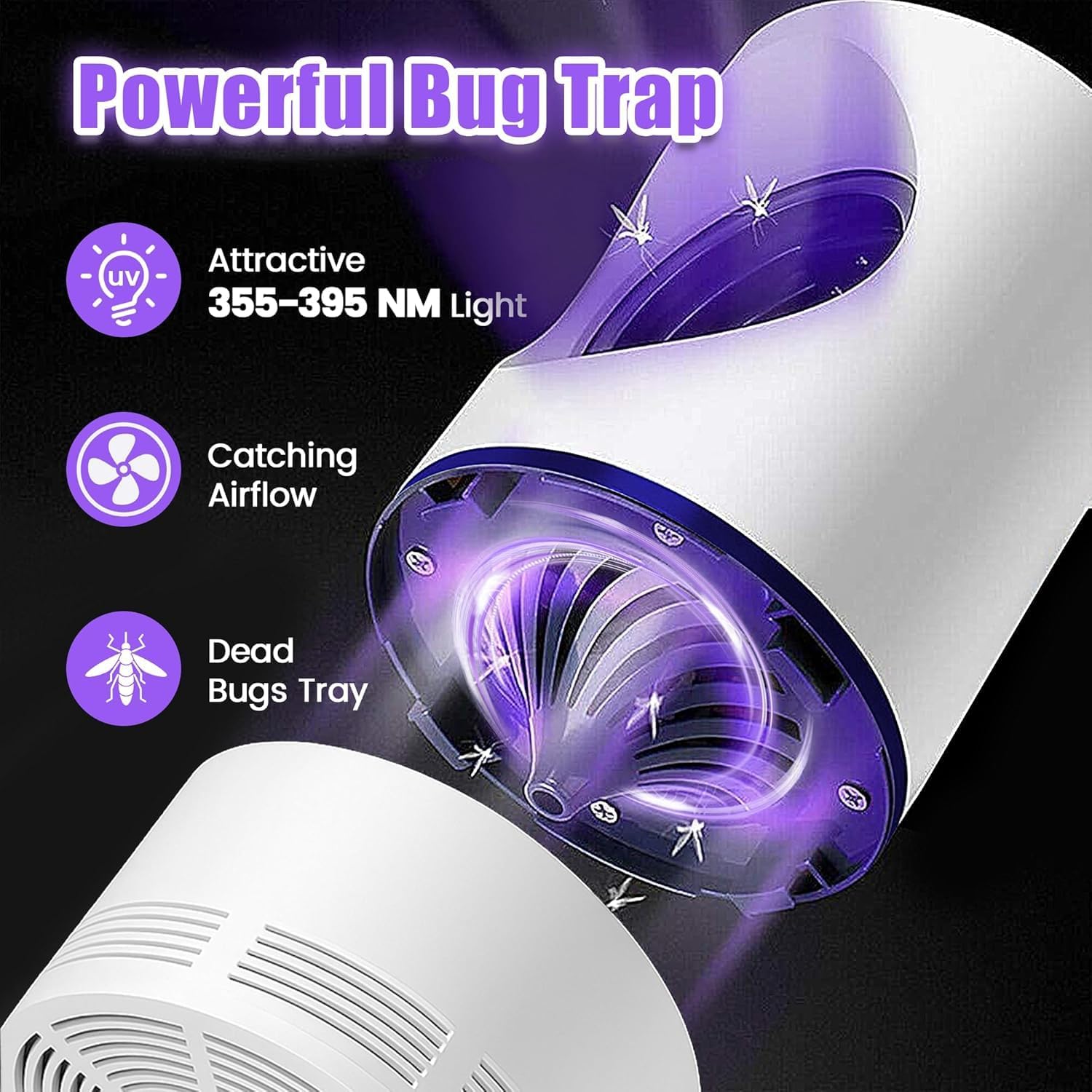 Bug Zapper, Electric Mosquito & Fly Zappers/Killer - Insect Attractant Trap Powerful Bug Zapper Light, Hangable Mosquito Lamp for Home, Indoor, Outdoor, Patio (White)