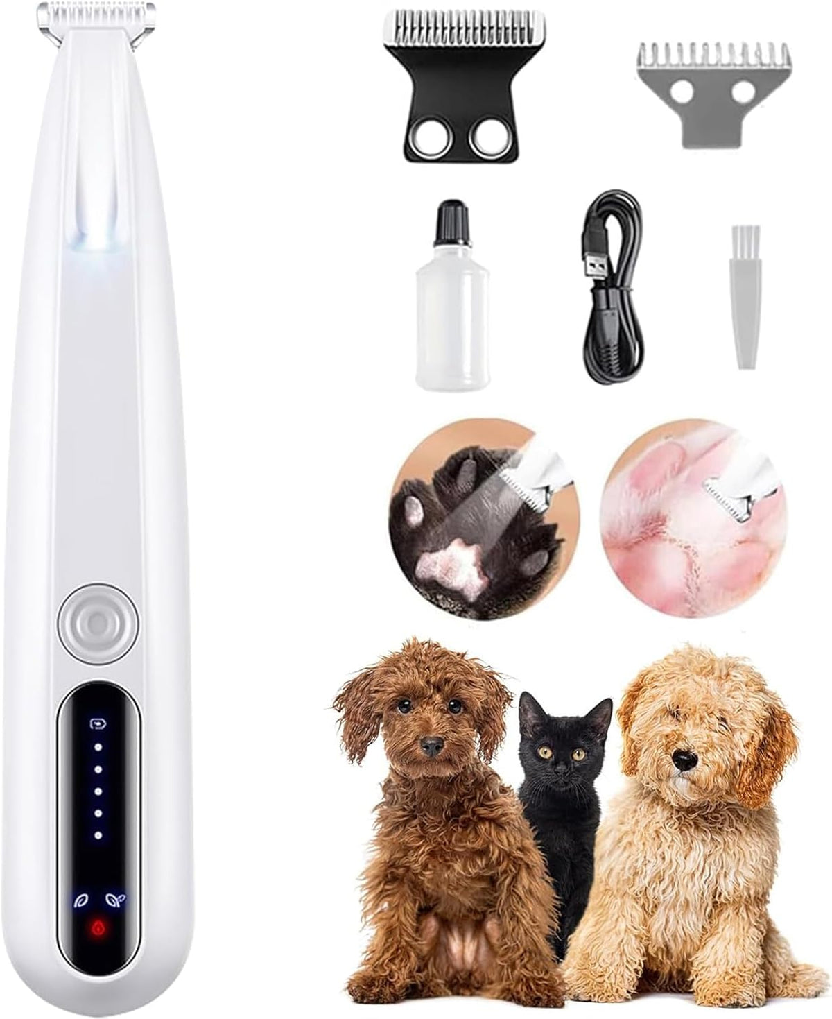 2025 New Pet Precision Trimmer, Dog Paw Trimmer with LED Light, Dual-Speed Motor, Low Noise, IP68 Waterproof, Suit for Trimming Paw, Ear, Face, Butt, Eyebrows, USB Rechageble