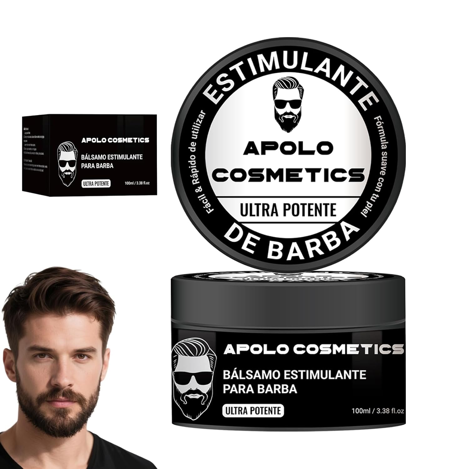 Para Barba, Apolo Ultra Potente Estimulante de Barba, Bálsamo para Crecimiento de Barba Crema, Balsamo Negro para Hombr, Humectan y Fortalecen tu Barba, Sin Irritación 100ml/3.38floz (1 PC, 1)