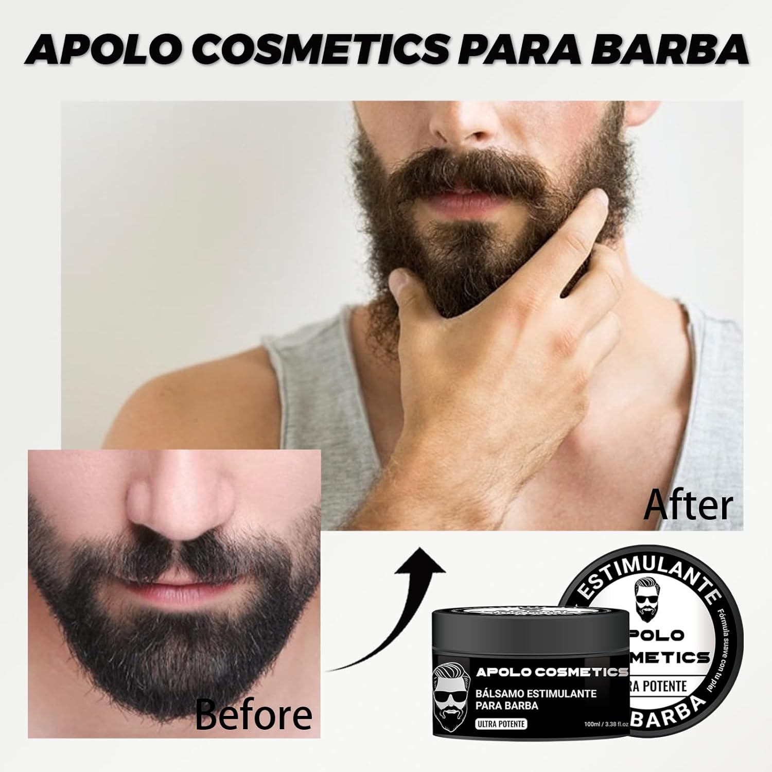 Para Barba, Apolo Ultra Potente Estimulante de Barba, Bálsamo para Crecimiento de Barba Crema, Balsamo Negro para Hombr, Humectan y Fortalecen tu Barba, Sin Irritación 100ml/3.38floz (1 PC, 1)