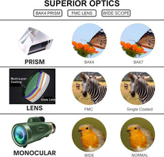 Monocular Telescope 80x100 HD Monoculars for Adults with Tripod & Phone Adapter Monoculars for Bird Watching Stargazing Camping Hiking Hunting Wildlife Travel-Green