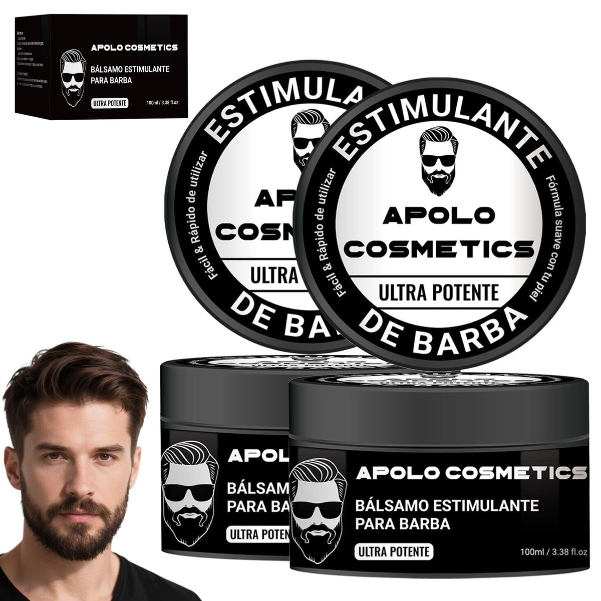 Para Barba, Apolo Ultra Potente Estimulante de Barba, Bálsamo para Crecimiento de Barba Crema, Balsamo Negro para Hombr, Humectan y Fortalecen tu Barba, Sin Irritación 100ml/3.38floz (1 PC, 1)