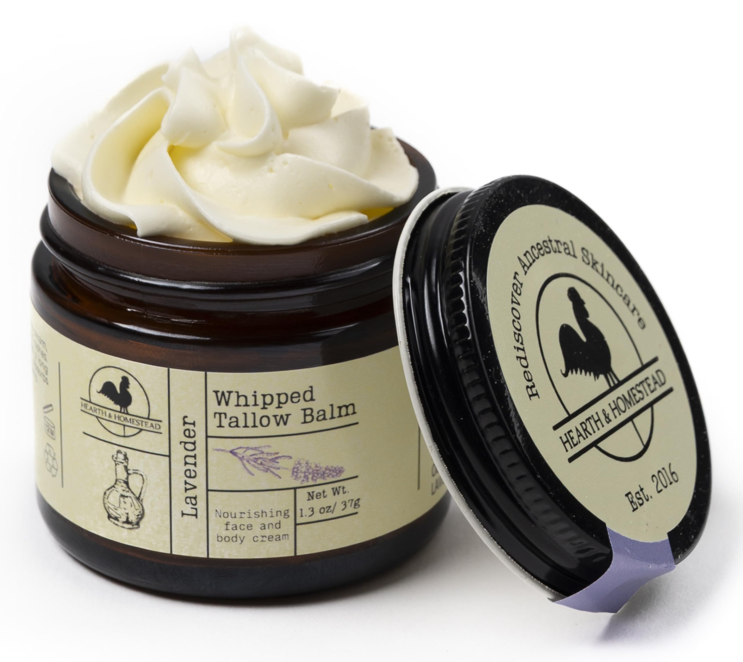 Handmade Whipped Tallow Balm (Unscented/Herb-Infused) - Organic Body Butter with Infused Olive Oil, for Eczema, Rosacea, Baby - 1.3 oz