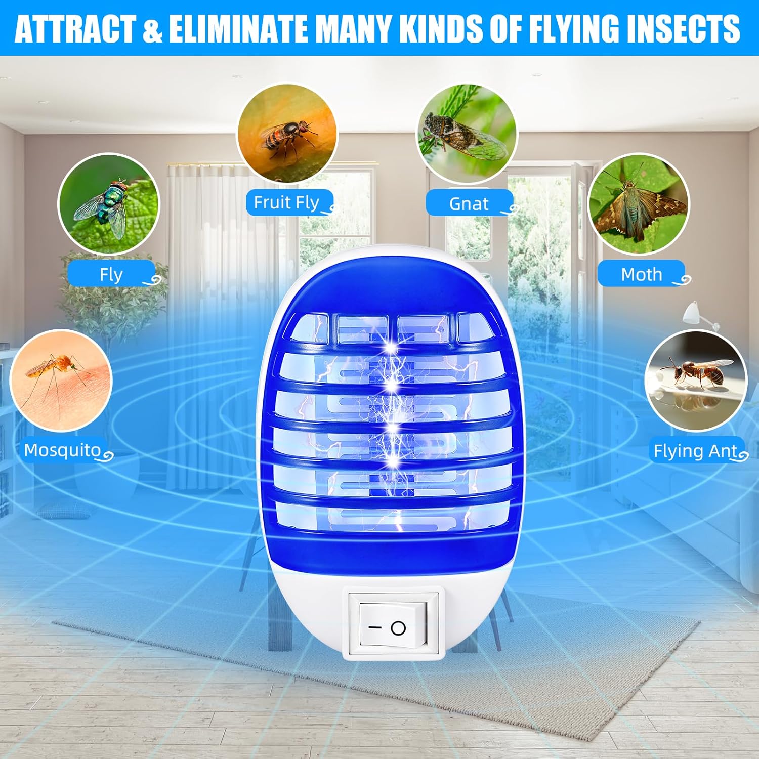 6 Pack Indoor Bug Zapper Plug-in Flying Insect Trap,Electric Mosquito Zapper,Electronic Mosquitoes Killer for Kitchen,Home,Office,Baby Room