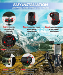 Monocular Telescope 80x100 HD Monoculars for Adults with Tripod & Phone Adapter Monoculars for Bird Watching Stargazing Camping Hiking Hunting Wildlife Travel-Green