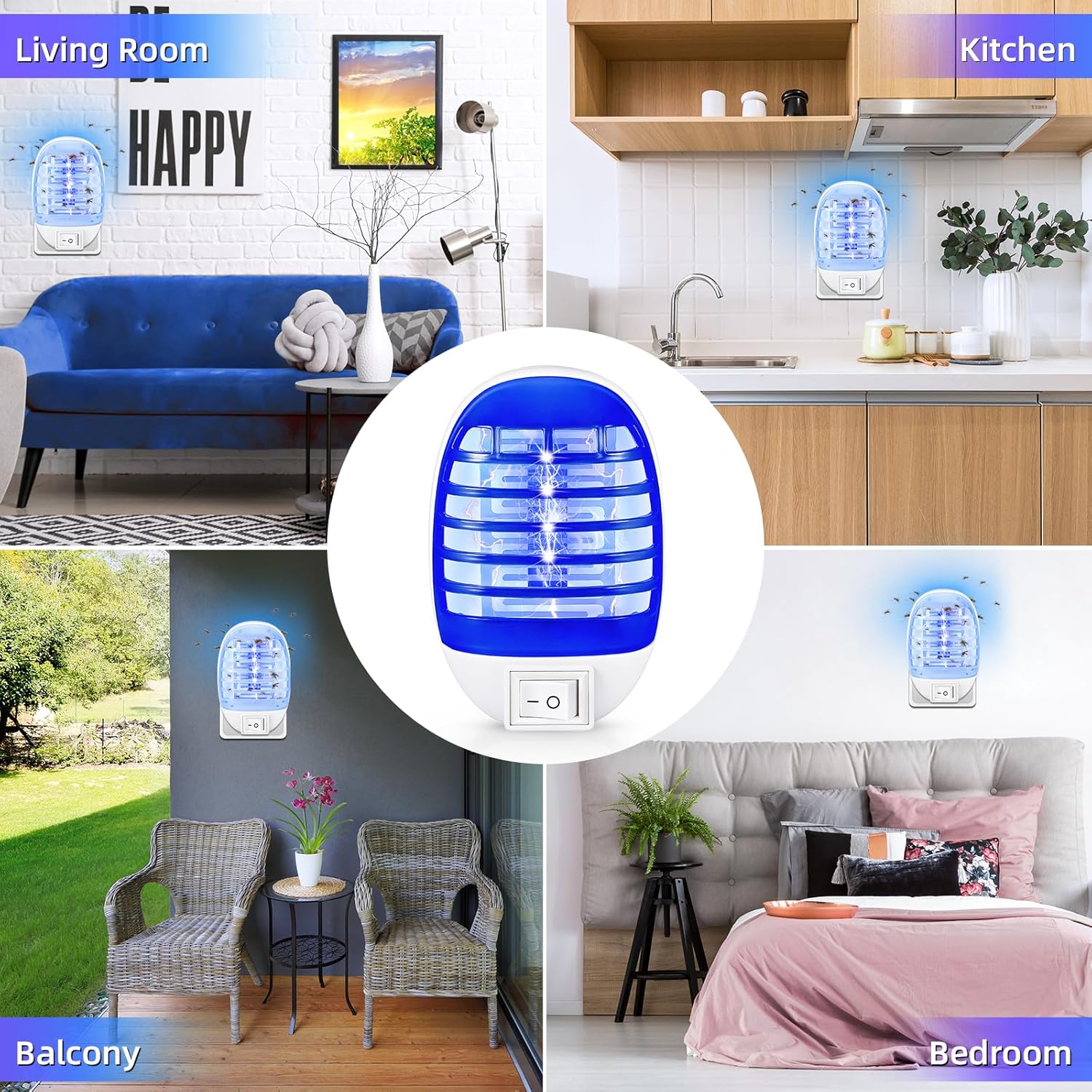 6 Pack Indoor Bug Zapper Plug-in Flying Insect Trap,Electric Mosquito Zapper,Electronic Mosquitoes Killer for Kitchen,Home,Office,Baby Room