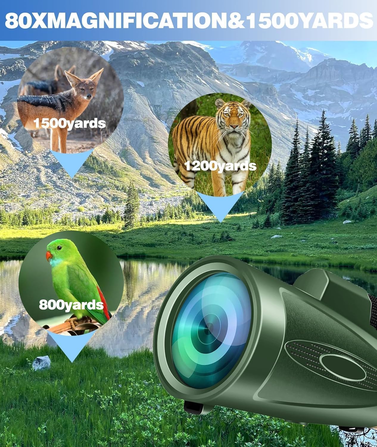 Monocular Telescope 80x100 HD Monoculars for Adults with Tripod & Phone Adapter Monoculars for Bird Watching Stargazing Camping Hiking Hunting Wildlife Travel-Green
