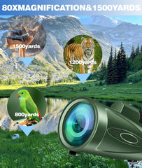 Monocular Telescope 80x100 HD Monoculars for Adults with Tripod & Phone Adapter Monoculars for Bird Watching Stargazing Camping Hiking Hunting Wildlife Travel-Green