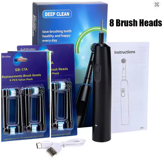 5-Mode Electric Rotary Toothbrush, Waterproof Rechargeable Toothbrush with Timer and USB Charging | Color: 4 Heads B