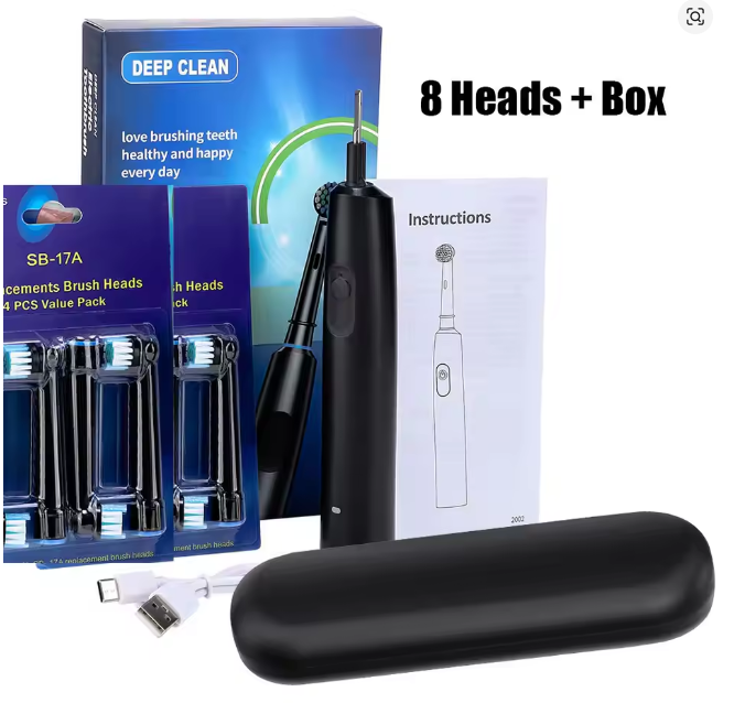 5-Mode Electric Rotary Toothbrush, Waterproof Rechargeable Toothbrush with Timer and USB Charging | Color: 4 Heads B
