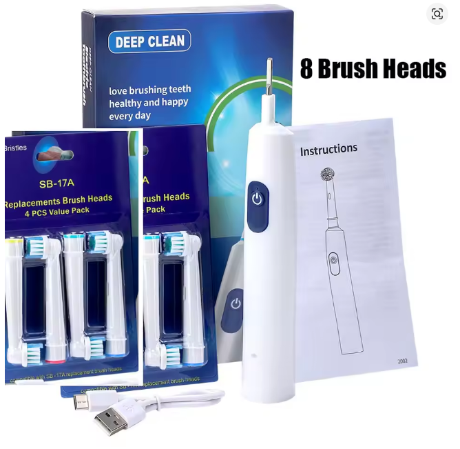 5-Mode Electric Rotary Toothbrush, Waterproof Rechargeable Toothbrush with Timer and USB Charging | Color: 4 Heads B