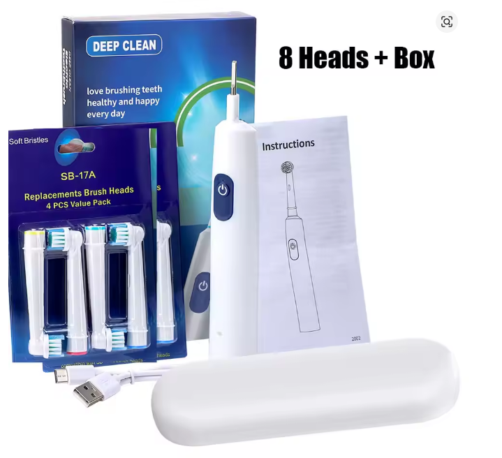 5-Mode Electric Rotary Toothbrush, Waterproof Rechargeable Toothbrush with Timer and USB Charging | Color: 4 Heads B