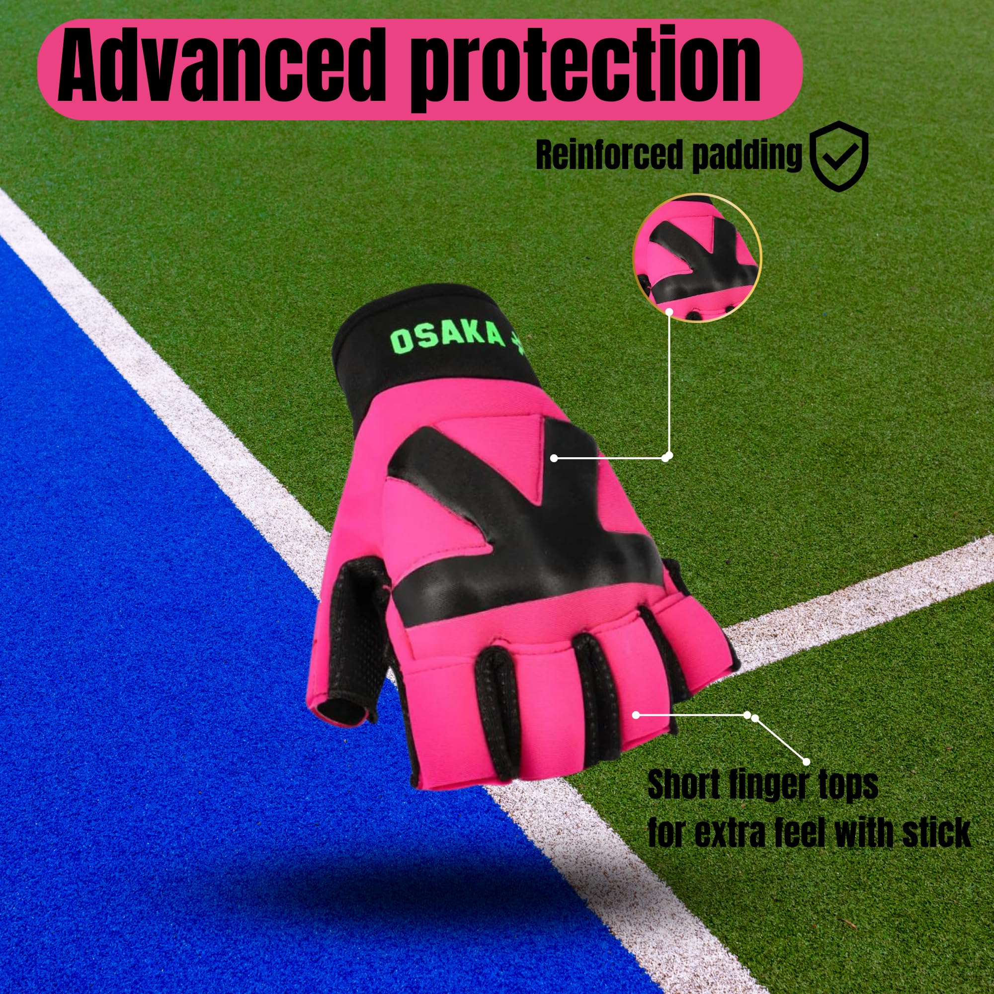 Osaka Field Hockey Glove Armadillo 4.0, Left Handed, Enhanced Grip, Protection - Pink (Medium)