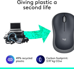 Logitech M185 Wireless Mouse – 2.4GHz with USB Receiver, 12-Month Battery, 1000 DPI Optical Tracking, Ambidextrous Design – Compatible with PC, Mac & Laptop – Grey