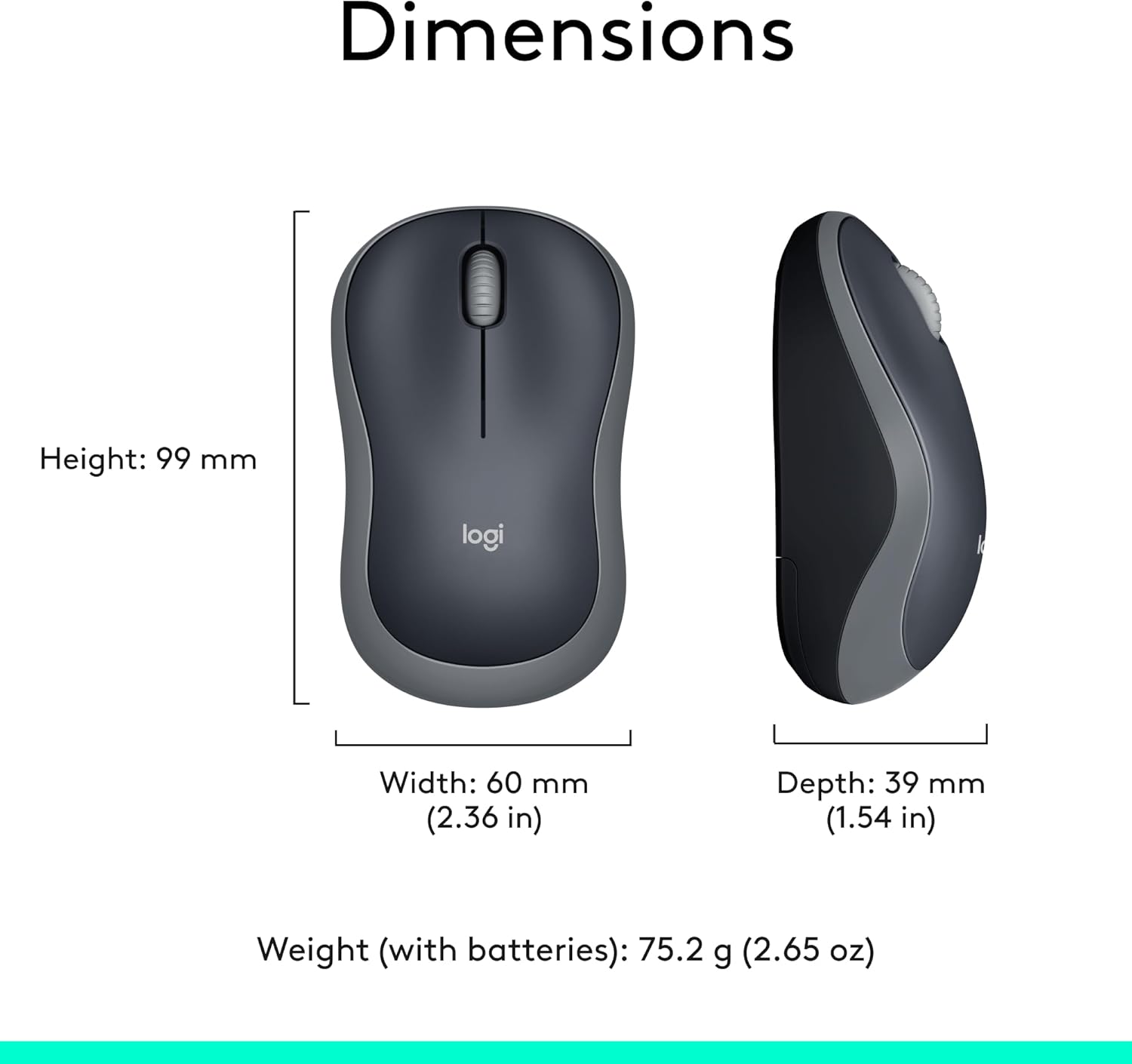 Logitech M185 Wireless Mouse – 2.4GHz with USB Receiver, 12-Month Battery, 1000 DPI Optical Tracking, Ambidextrous Design – Compatible with PC, Mac & Laptop – Grey