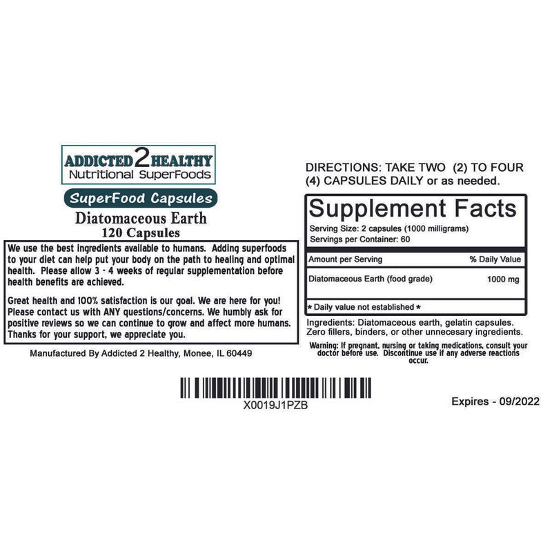 Addicted 2 Healthy Diatomaceous Earth Capsules – Natural Silica Detox Supplement, 120 Count