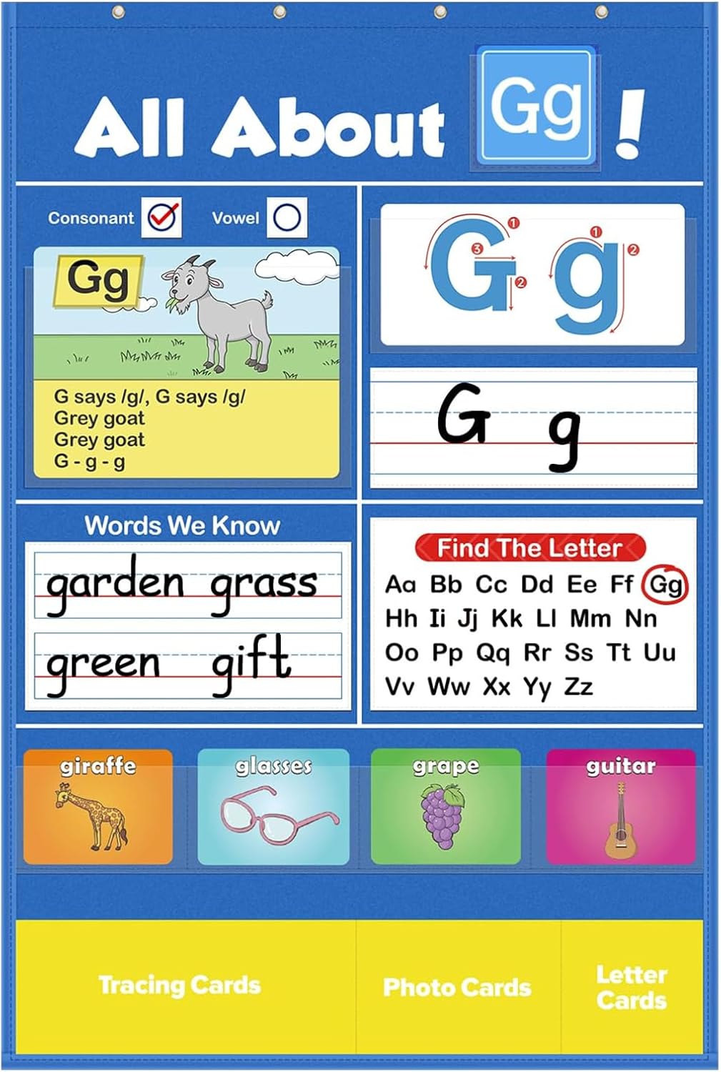 Alphabet Learning Pocket Chart, Letter Recognition Tool, Classroom Wall Chart Supports Early Literacy/Interactive Homeschool Aid for Kindergarten