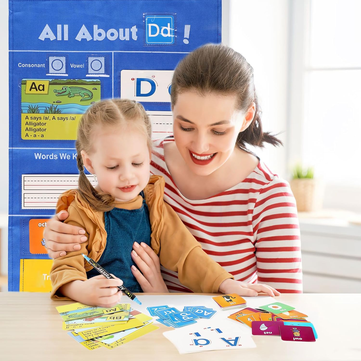 Alphabet Learning Pocket Chart, Letter Recognition Tool, Classroom Wall Chart Supports Early Literacy/Interactive Homeschool Aid for Kindergarten