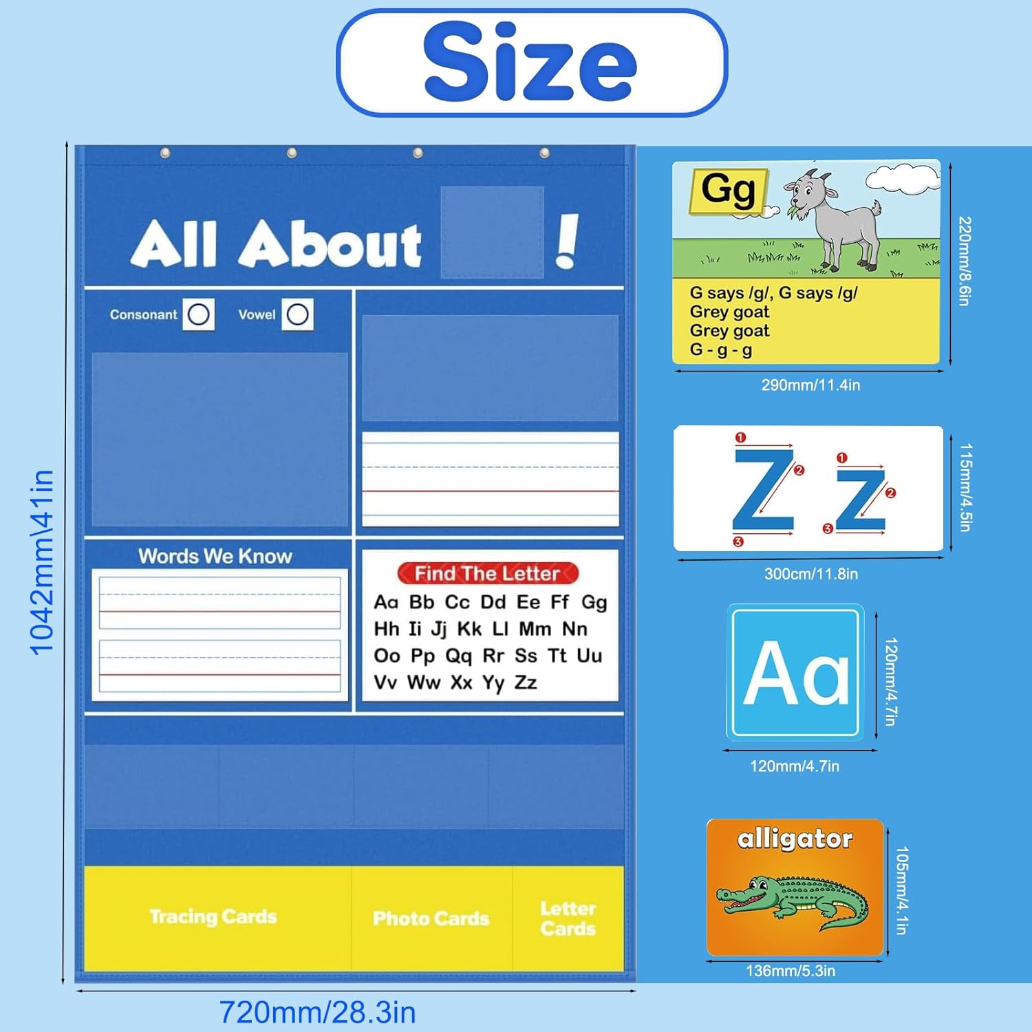 Alphabet Learning Pocket Chart, Letter Recognition Tool, Classroom Wall Chart Supports Early Literacy/Interactive Homeschool Aid for Kindergarten