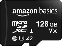 Amazon Basics 128GB microSDXC Memory Card with Adapter – U3, A2, Up to 100MB/s Read Speed – Black