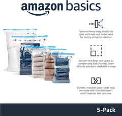 Large Vacuum Storage Bags, 5-Pack – Clear Compression Bags with Airtight Valve & Hand Pump