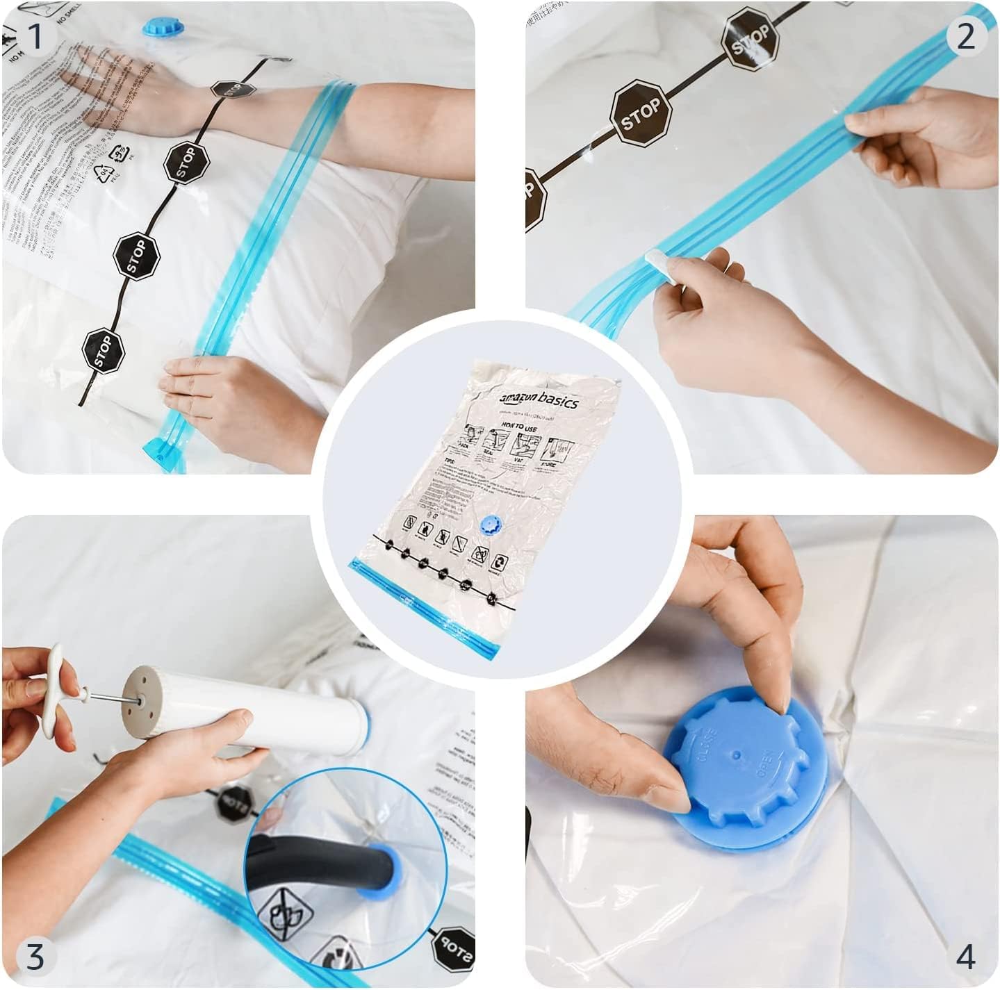 Large Vacuum Storage Bags, 5-Pack – Clear Compression Bags with Airtight Valve & Hand Pump