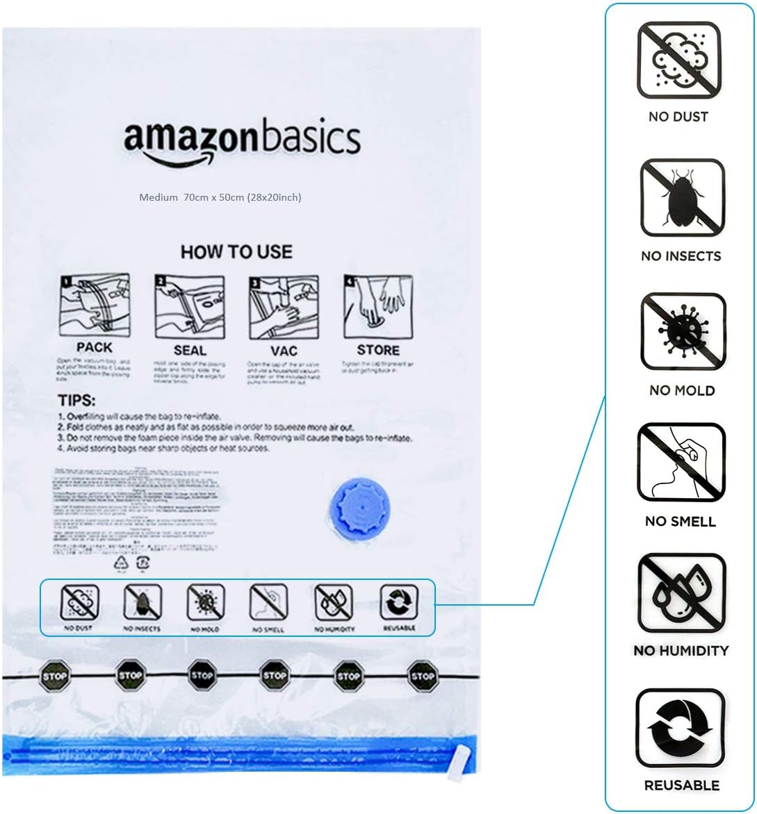 Large Vacuum Storage Bags, 5-Pack – Clear Compression Bags with Airtight Valve & Hand Pump