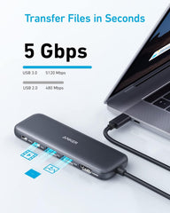 Anker 5-in-1 USB-C Hub – HDMI 4K Adapter with USB-C & 2 USB-A 3.0 Data Ports (5Gbps) – Compatible with MacBook Pro, MacBook Air, Dell & More