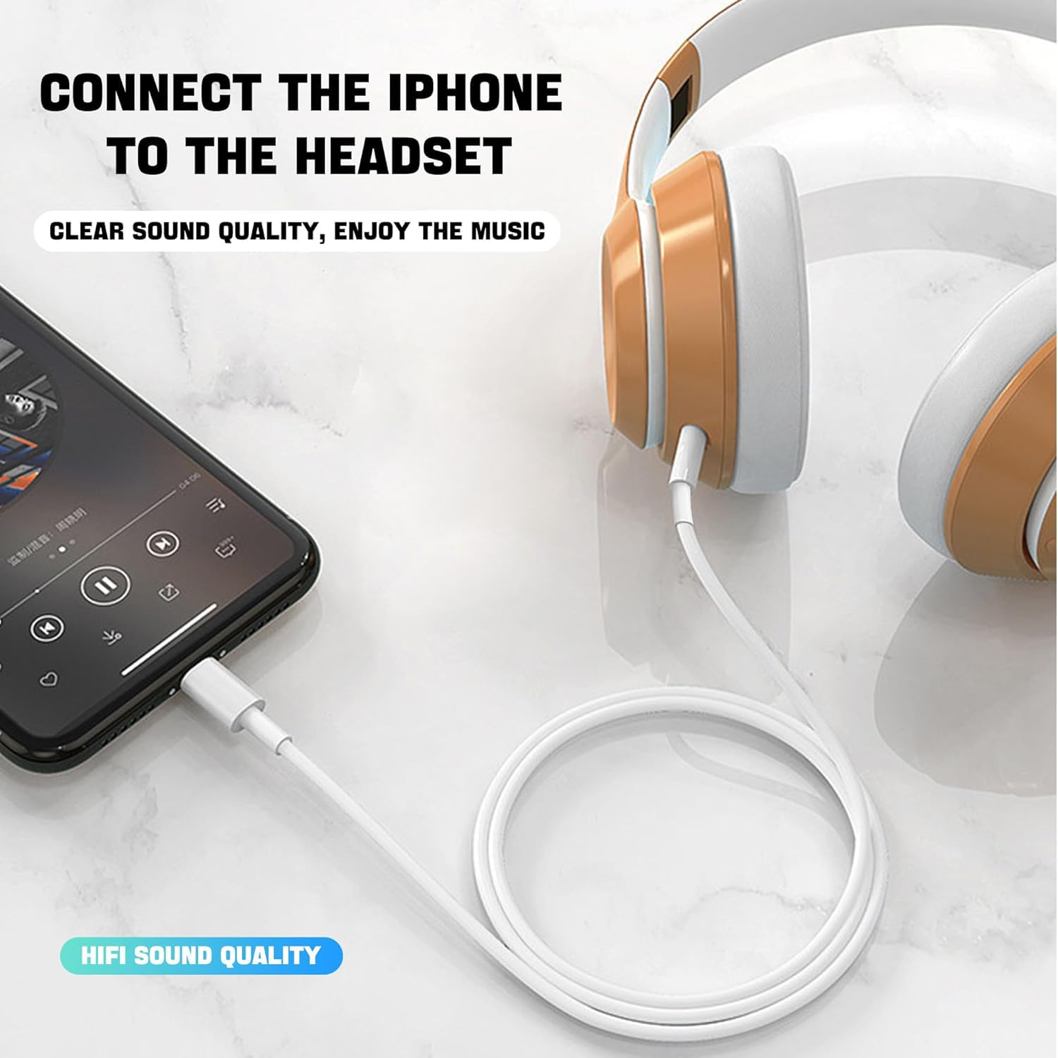 iPhone to 3.5mm Aux Cable for Car – Compatible with iPhone 14/13/12/11/X/8/7 – Works with Car Stereo, Headphones, Speakers – Supports All iOS Versions – White, 1M