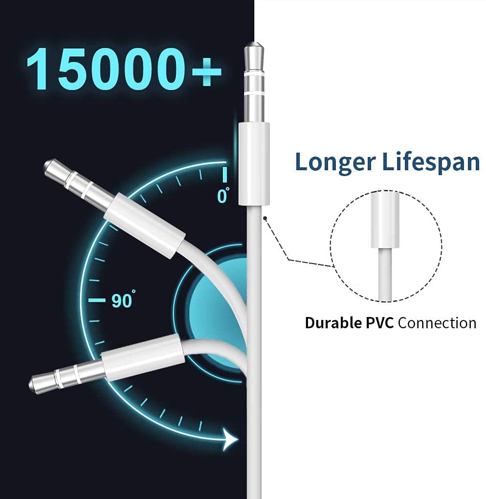iPhone to 3.5mm Aux Cable for Car – Compatible with iPhone 14/13/12/11/X/8/7 – Works with Car Stereo, Headphones, Speakers – Supports All iOS Versions – White, 1M