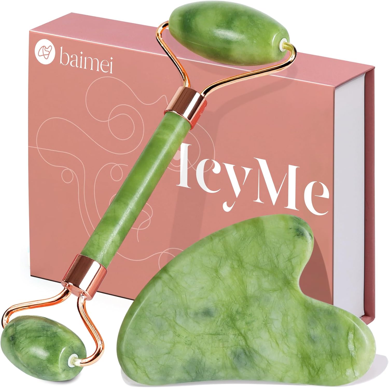 BAIMEI Jade Roller & Gua Sha Set – Facial Massage Tools for Women, Puffiness Relief, Muscle Relaxation & Skincare – Ideal Self-Care Gift