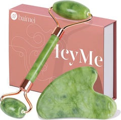 BAIMEI Jade Roller & Gua Sha Set – Facial Massage Tools for Women, Puffiness Relief, Muscle Relaxation & Skincare – Ideal Self-Care Gift
