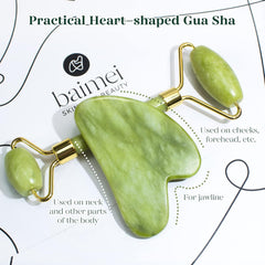 BAIMEI Jade Roller & Gua Sha Set – Facial Massage Tools for Women, Puffiness Relief, Muscle Relaxation & Skincare – Ideal Self-Care Gift