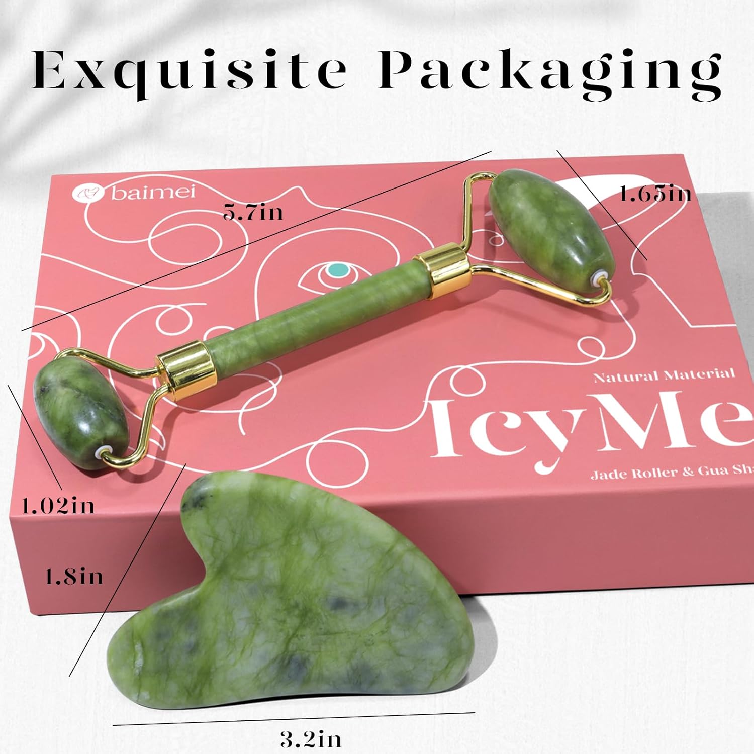 BAIMEI Jade Roller & Gua Sha Set – Facial Massage Tools for Women, Puffiness Relief, Muscle Relaxation & Skincare – Ideal Self-Care Gift