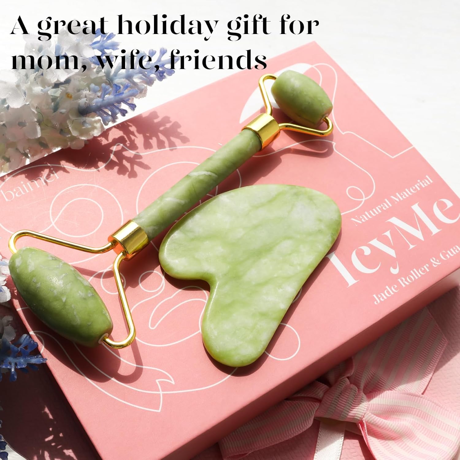 BAIMEI Jade Roller & Gua Sha Set – Facial Massage Tools for Women, Puffiness Relief, Muscle Relaxation & Skincare – Ideal Self-Care Gift