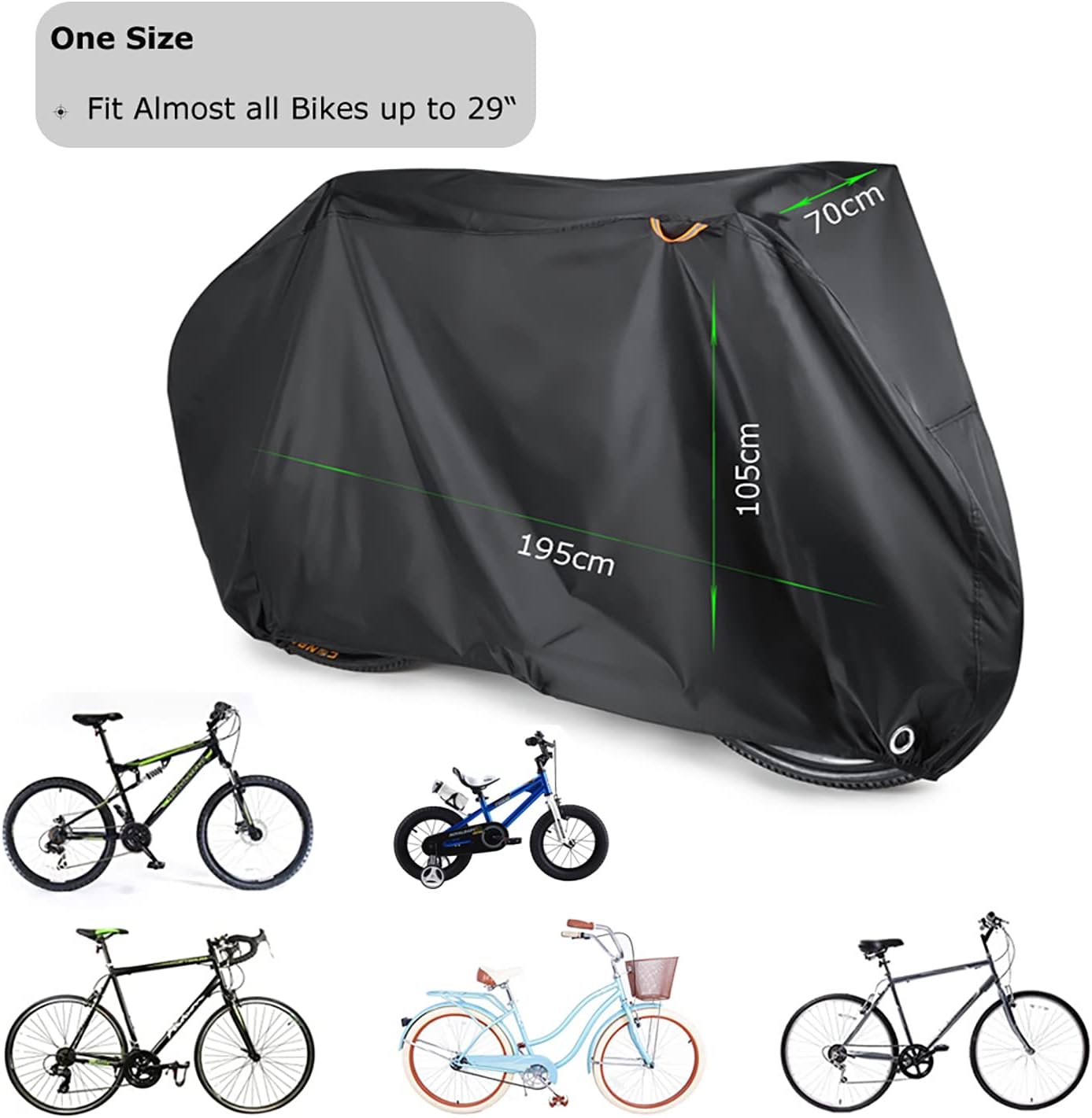 BEEWAY Waterproof Bike Cover – 210T Nylon with PU Coating, Lock Holes & Safety Straps – Fits Most Bicycles Up to 29", for Indoor & Outdoor Storage