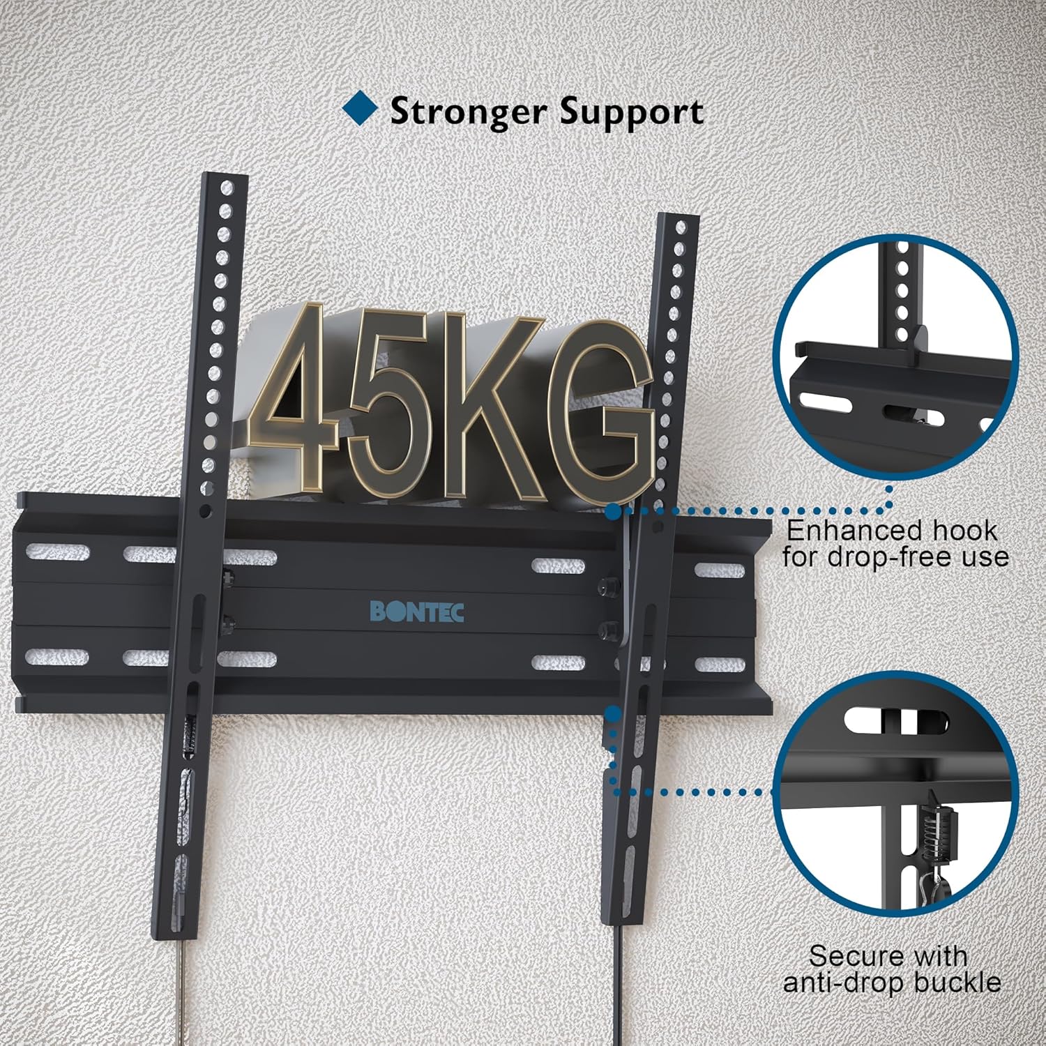 BONTEC Ultra Slim Tilting TV Wall Mount Bracket for 23–60" Flat & Curved TVs – Low Profile (30mm), VESA 400x400mm, 45kg Capacity, Includes 5 Cable Ties